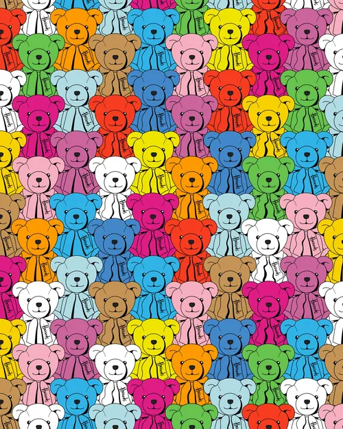 Colorful repeating Harrods Bear pattern by Season of Victory