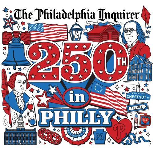 Philadelphia Inquirer 250th anniversary cover with historical and modern Philly symbols by Season of