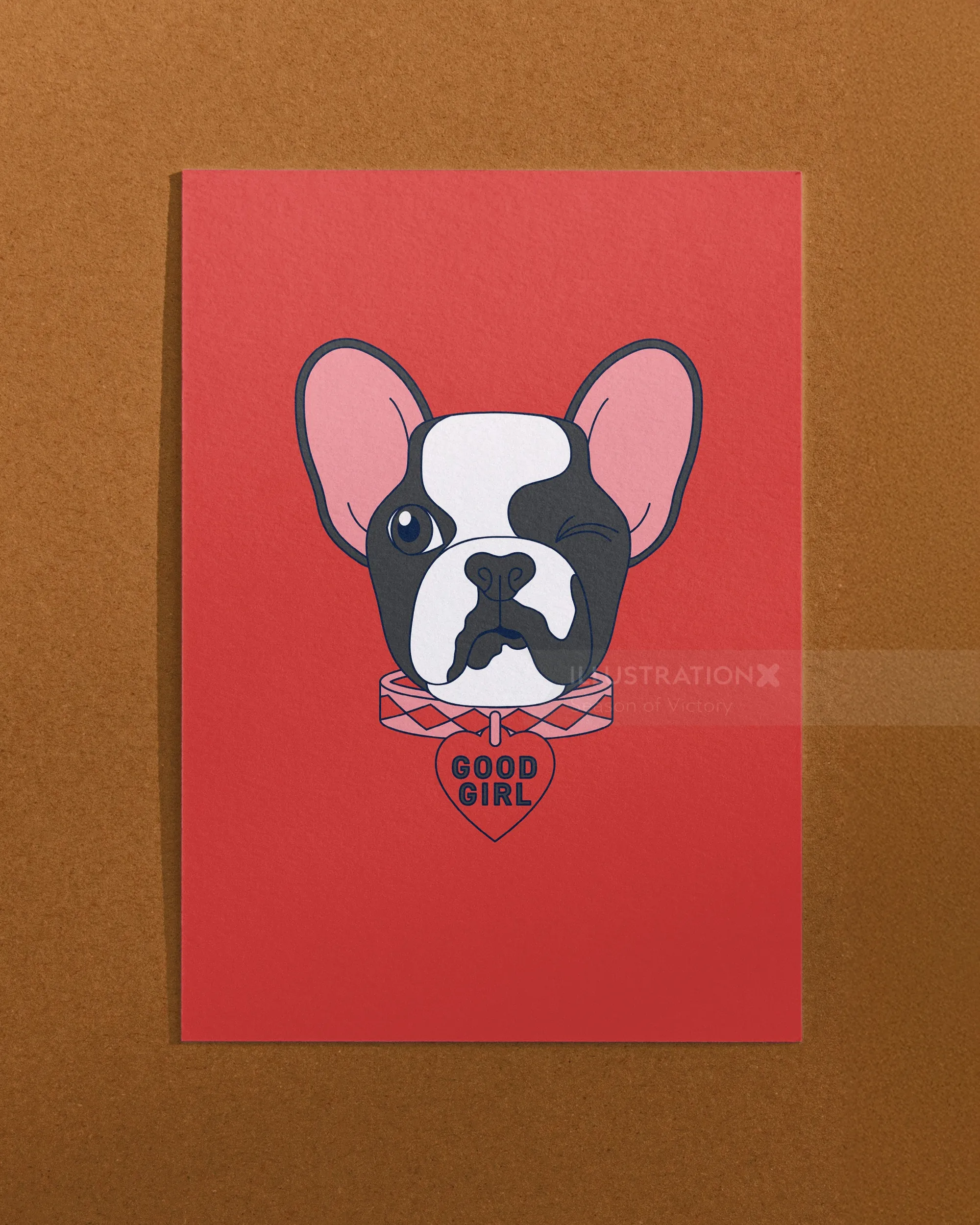Illustration of a French Bulldog wearing a collar by Season of Victory
