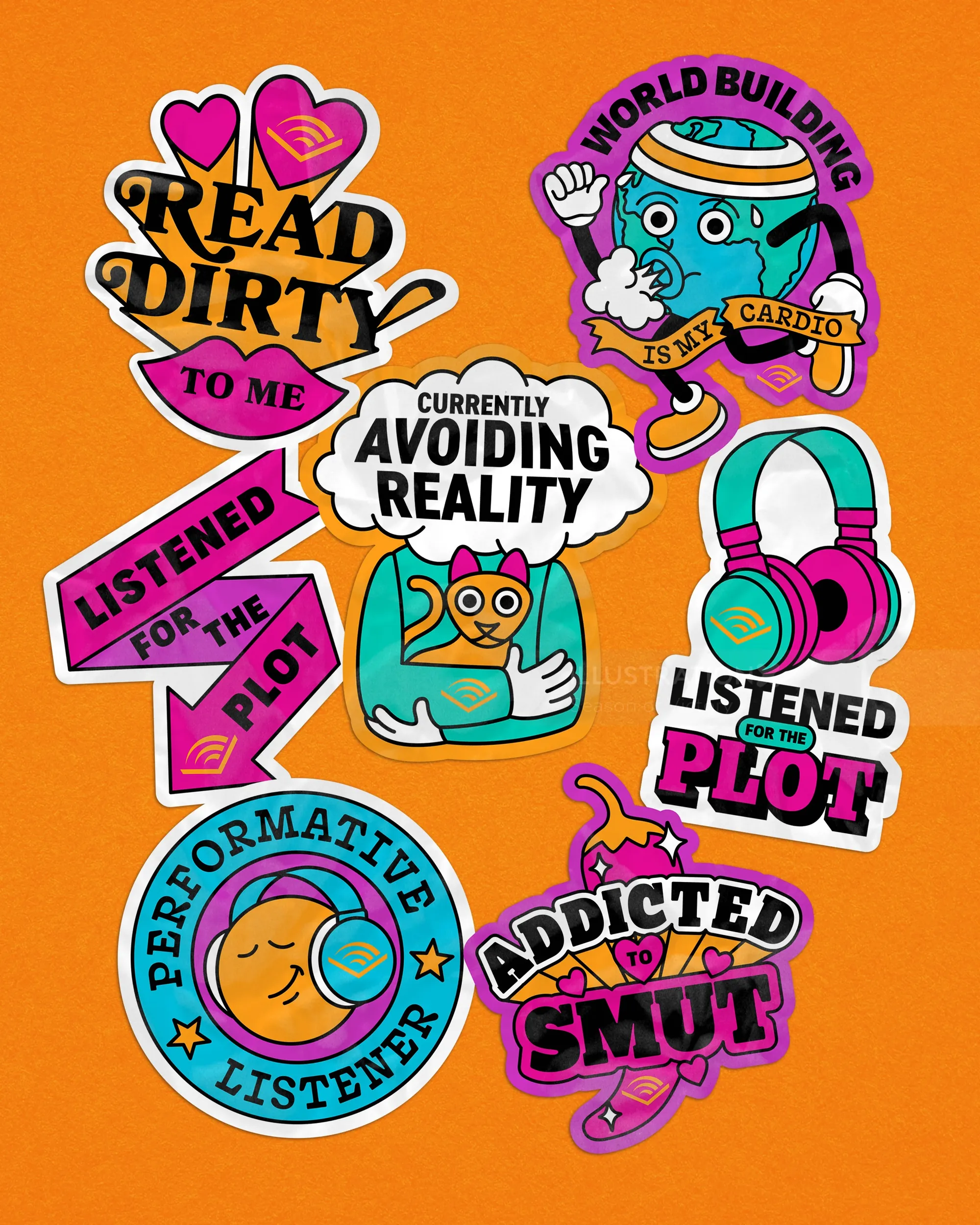 Colorful illustrated stickers inspired by literary culture and book-loving vibes by Season of Victor