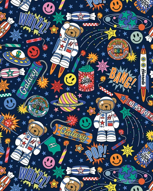 Ours astronautes dans l'espace avec des planètes et un texte de style bande dessinée par Season of Victory