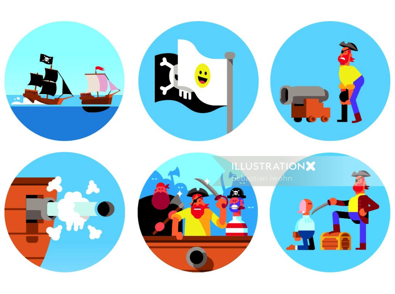 Graphic icons of pirate
