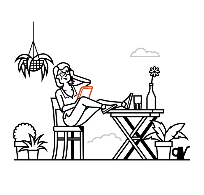 Line art of girl sitting on a chair