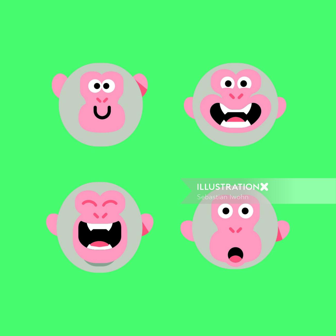Graphic facial expressions of monkey
