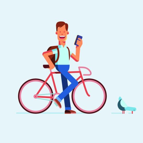 Graphic man on bicycle