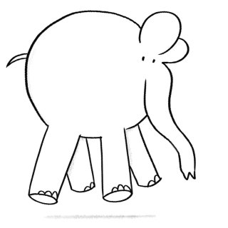 Anime de elefante vectorial blanco y negro