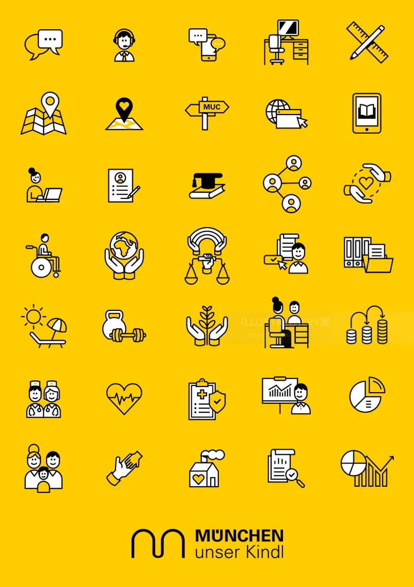 Business and communication icons in yellow and black by Sebastian Iwohn