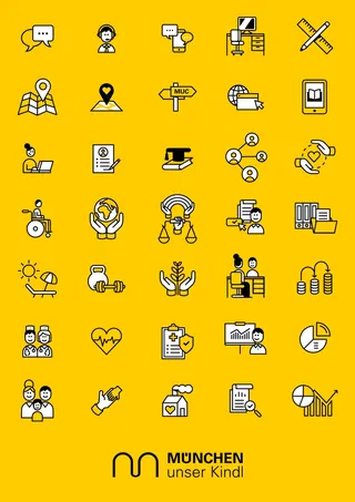 Business and communication icons in yellow and black by Sebastian Iwohn