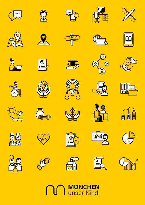 Business and communication icons in yellow and black by Sebastian Iwohn