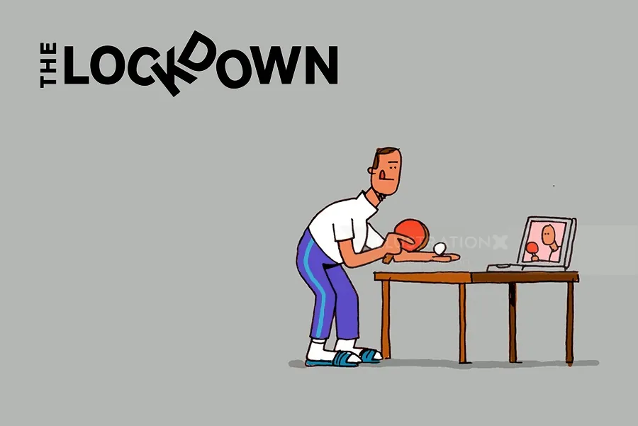 Man playing table tennis alone with laptop photo Sebastian Iwohn