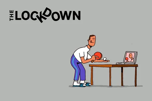 Man playing table tennis alone with laptop photo Sebastian Iwohn