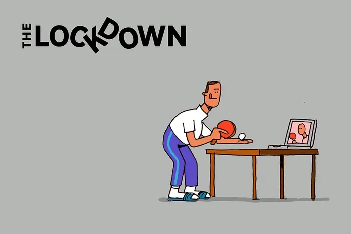 Man playing table tennis alone with laptop photo Sebastian Iwohn