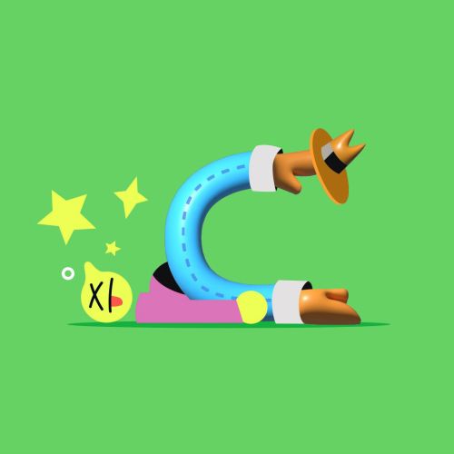 Surreal colorful character bending into letter C by Sebastian Iwohn