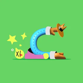 Surreal colorful character bending into letter C by Sebastian Iwohn