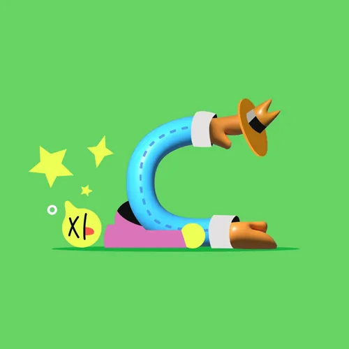 Surreal colorful character bending into letter C by Sebastian Iwohn