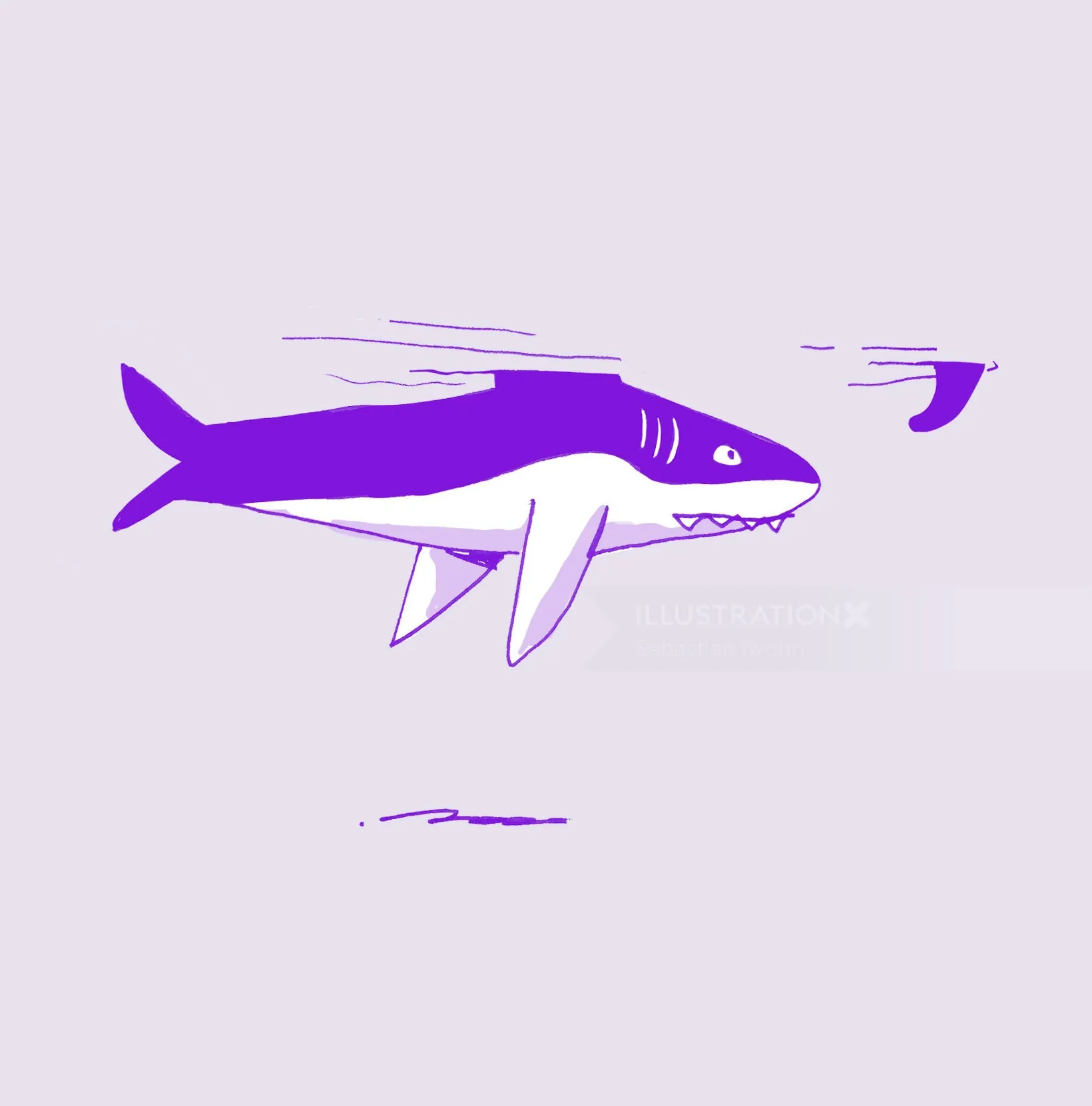 Minimalist purple shark drawing by Sebastian Iwohn