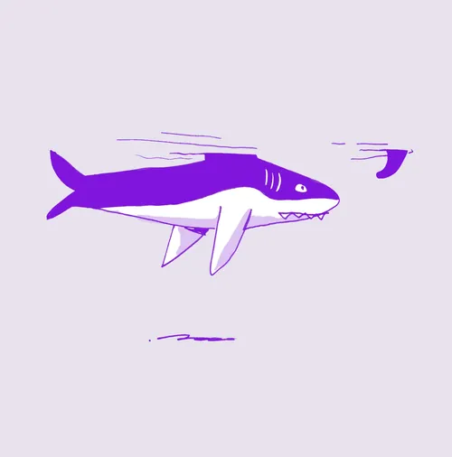 Minimalist purple shark drawing by Sebastian Iwohn