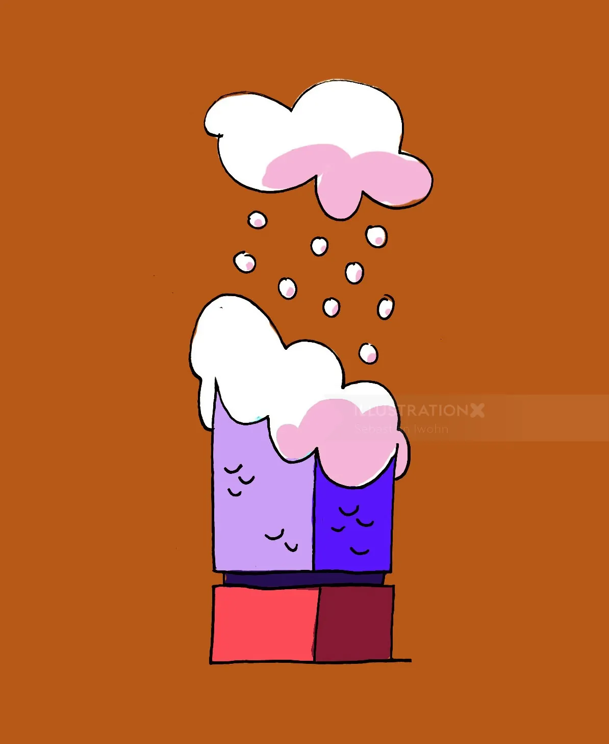 Abstract chimney with stylized pink and white smoke by Sebastian Iwohn