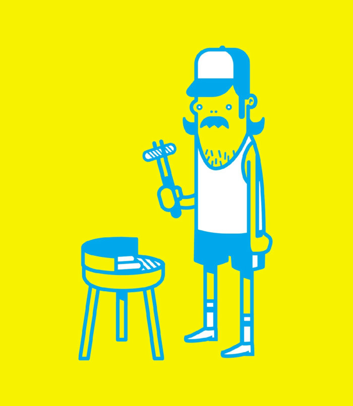 Graphic man baking hot dog