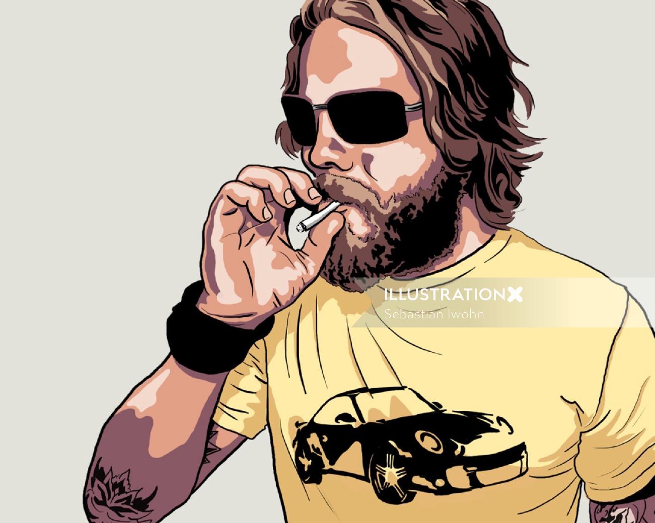 Man with cigar, fashion illustration