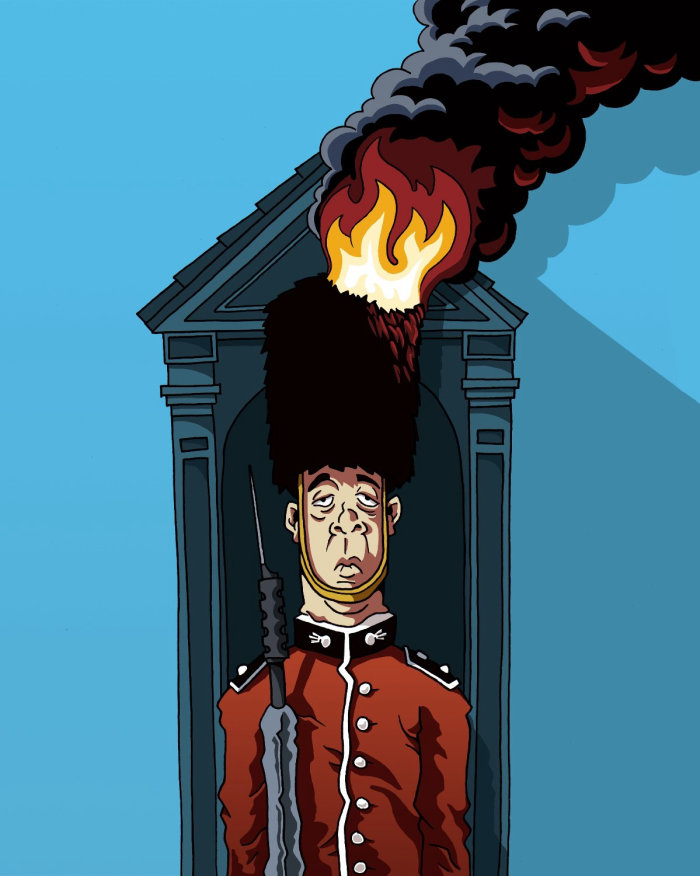 Les gens gardent debout à la porte en feu