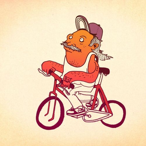 Graphic man riding bicycle