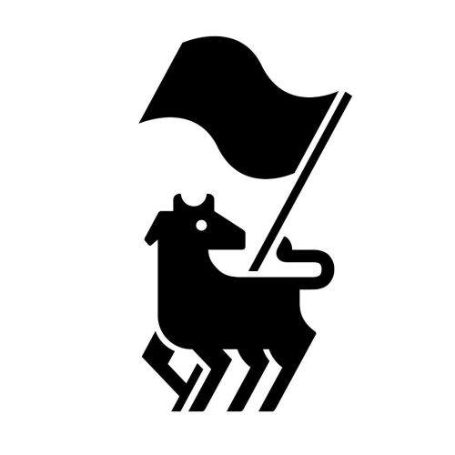Black and white animal with flag