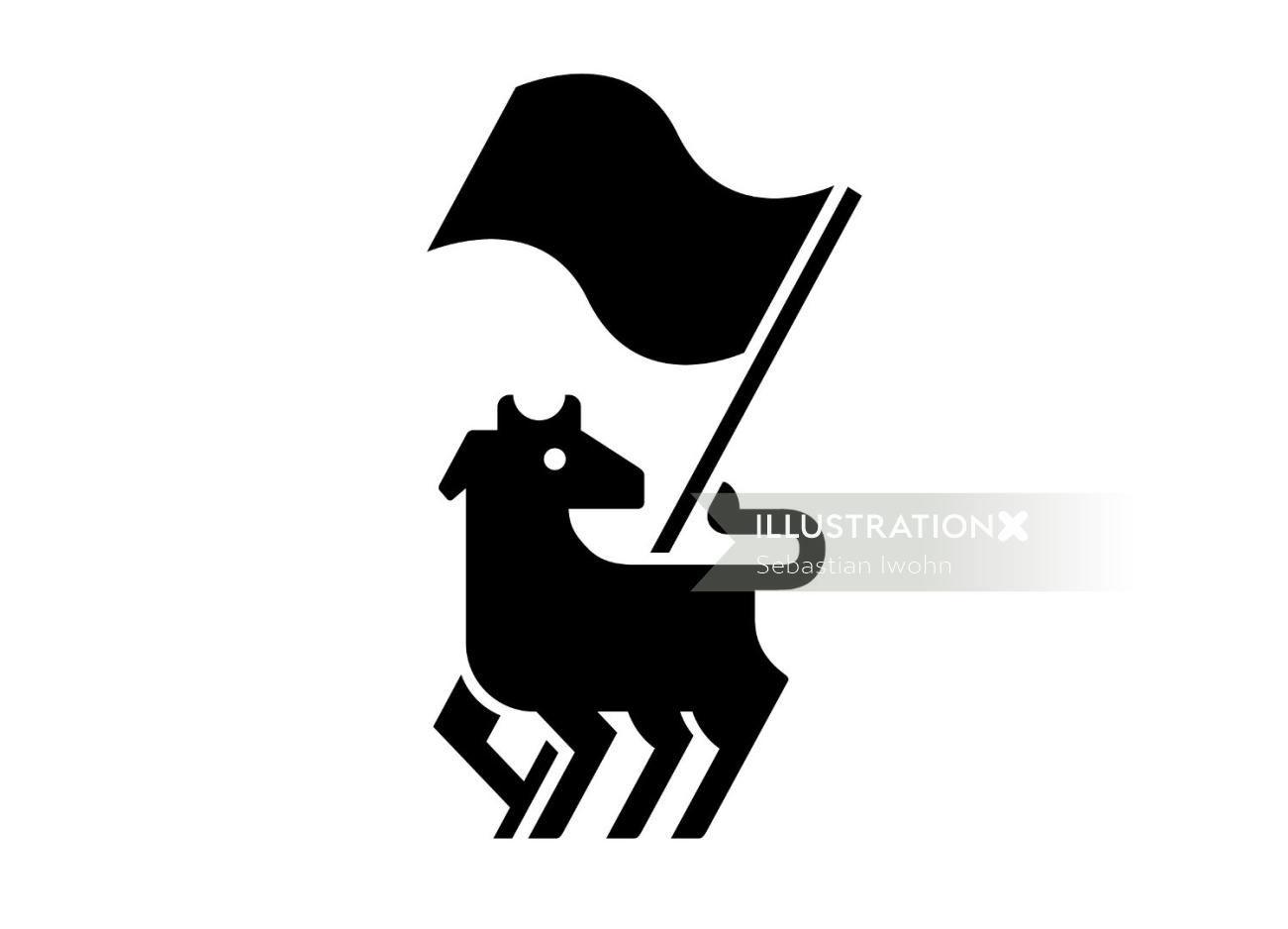旗と黒と白の動物