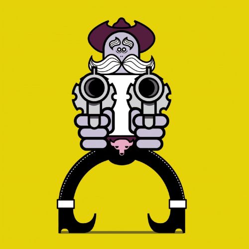 Graphic man with guns