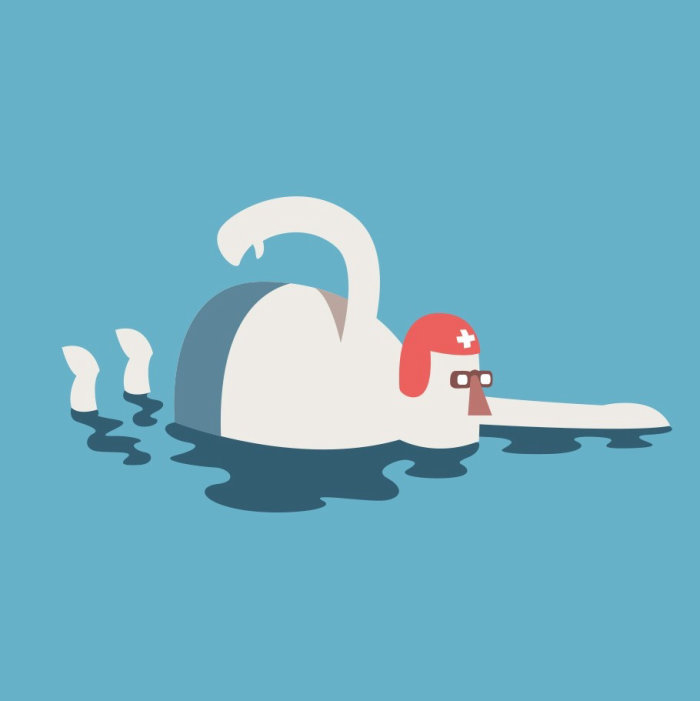 Homme graphique nageant dans moins d&#39;eau