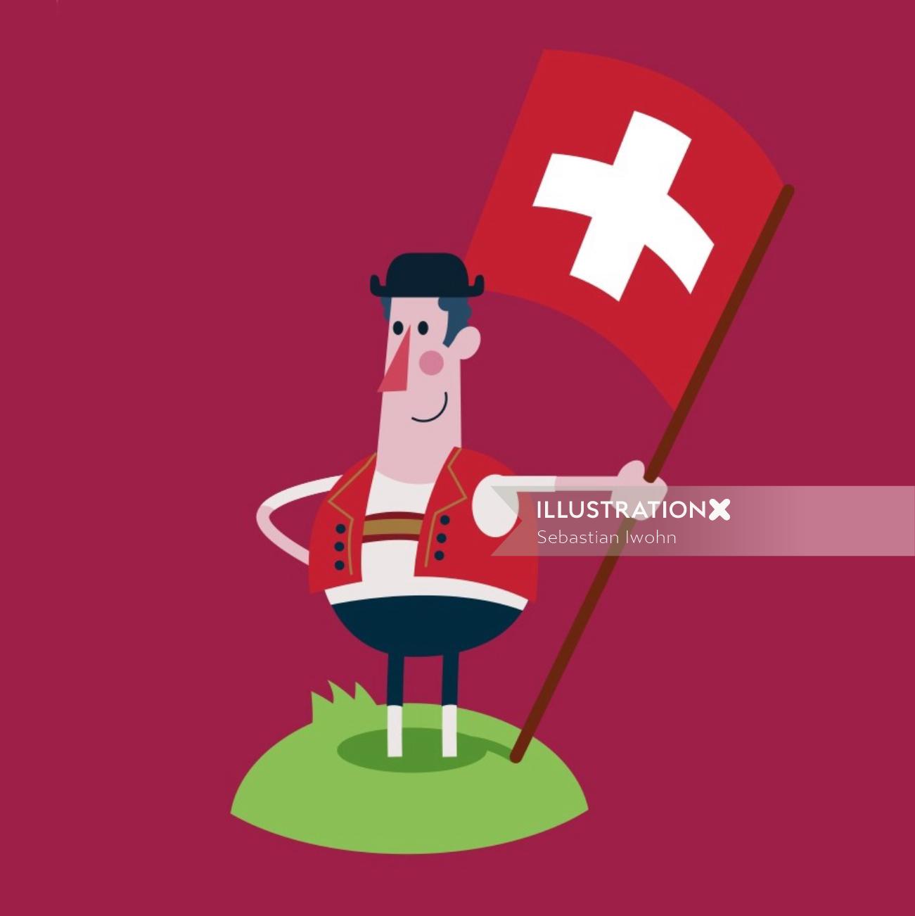 Graphic man standing with Medical flag