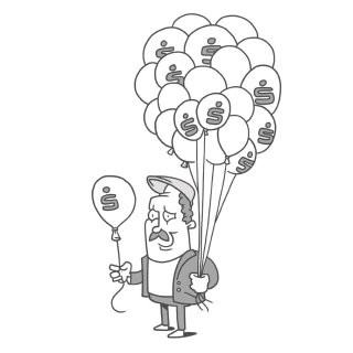 Black and white man with balloons