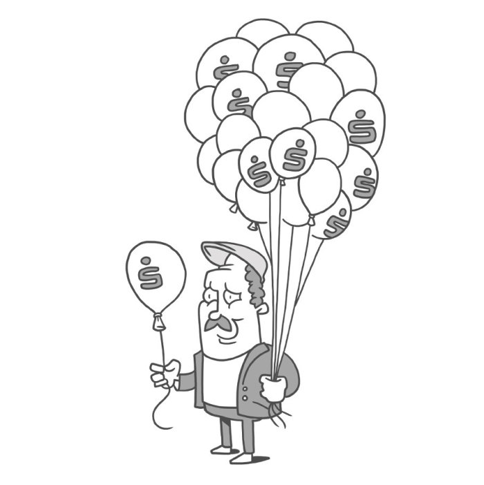 Homme noir et blanc avec des ballons