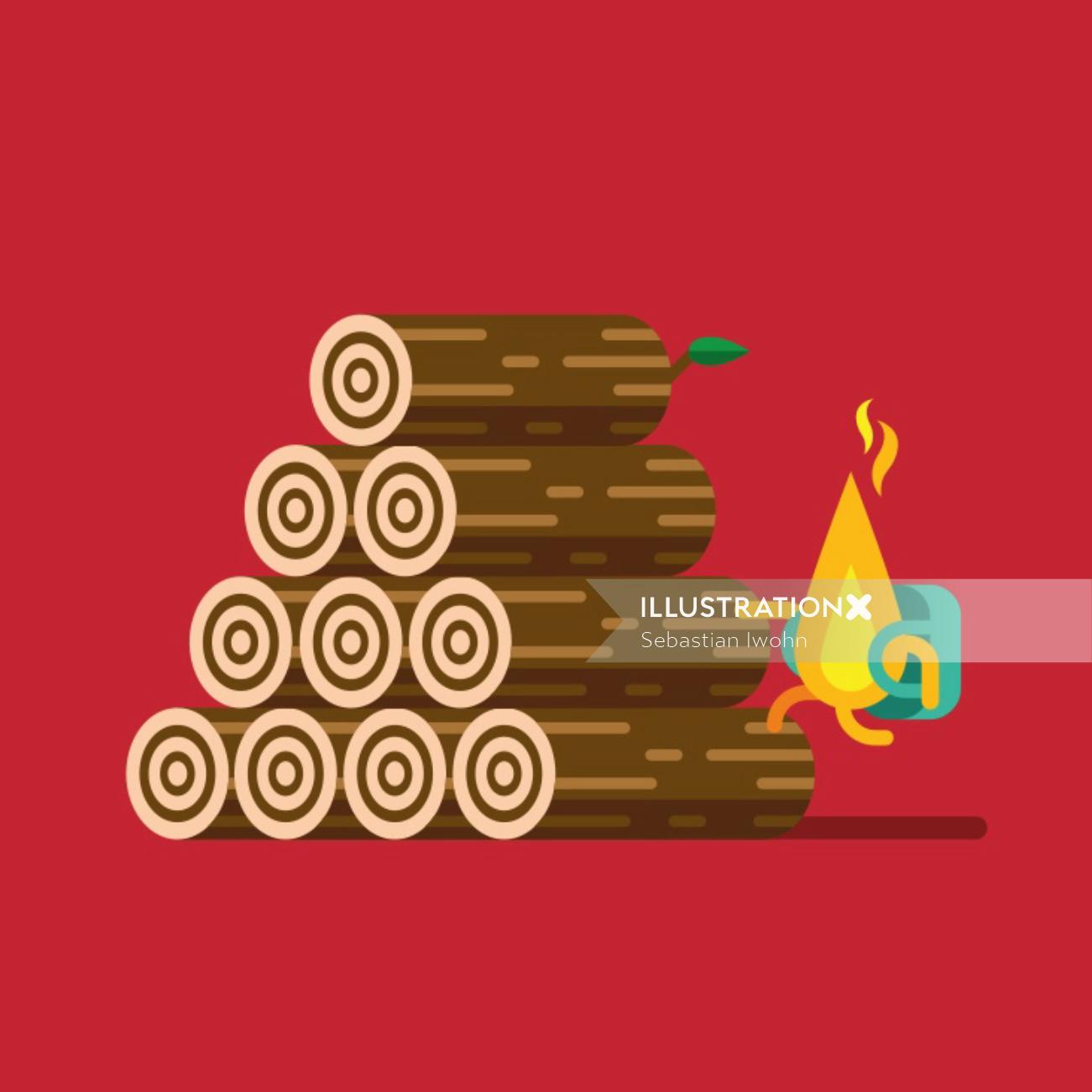 Graphic fire and logs