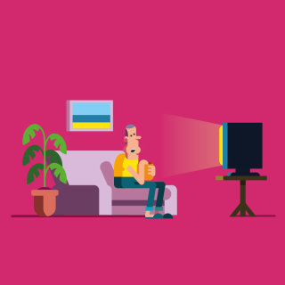 ilustración vectorial de un anciano viendo televisión