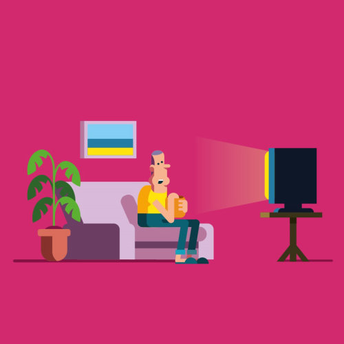 vector illustration of old man watching TV