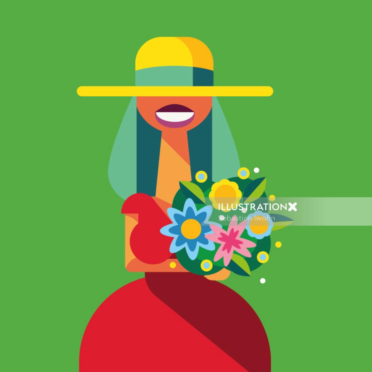 Graphic Bride with flowers