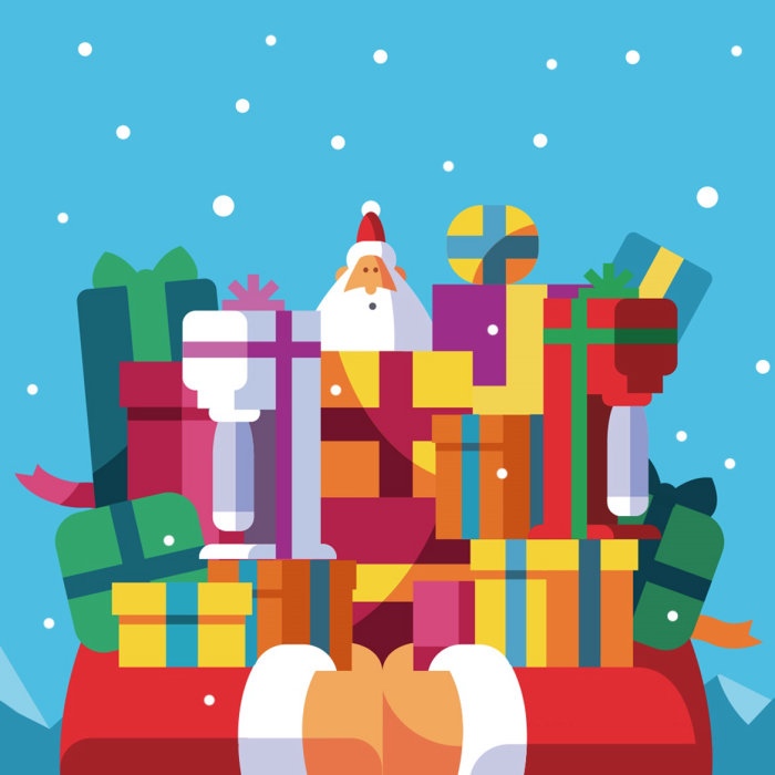Graphic santa with gifts