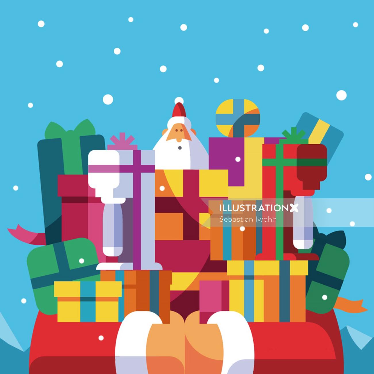 Graphic santa with gifts