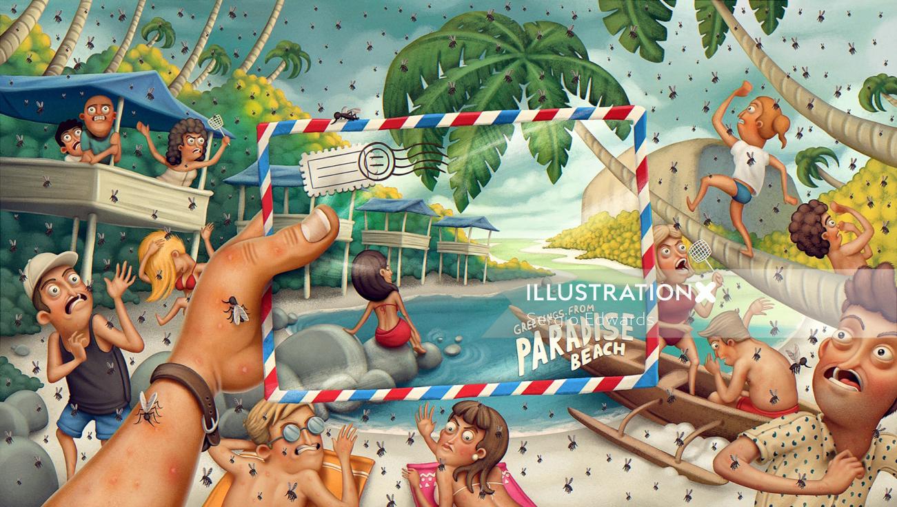パラダイスビーチの現実と期待のポスターアート