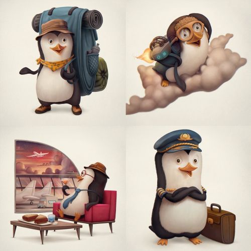 Penguin fly mascot illustration for travel company