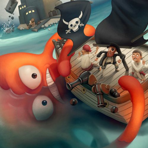 character design pirate ship and octopuss