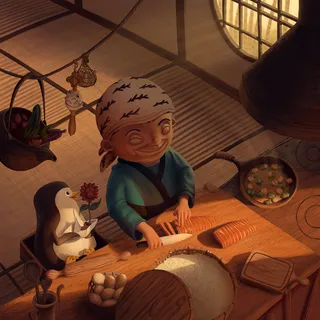 An old woman cooking animated cartoon design