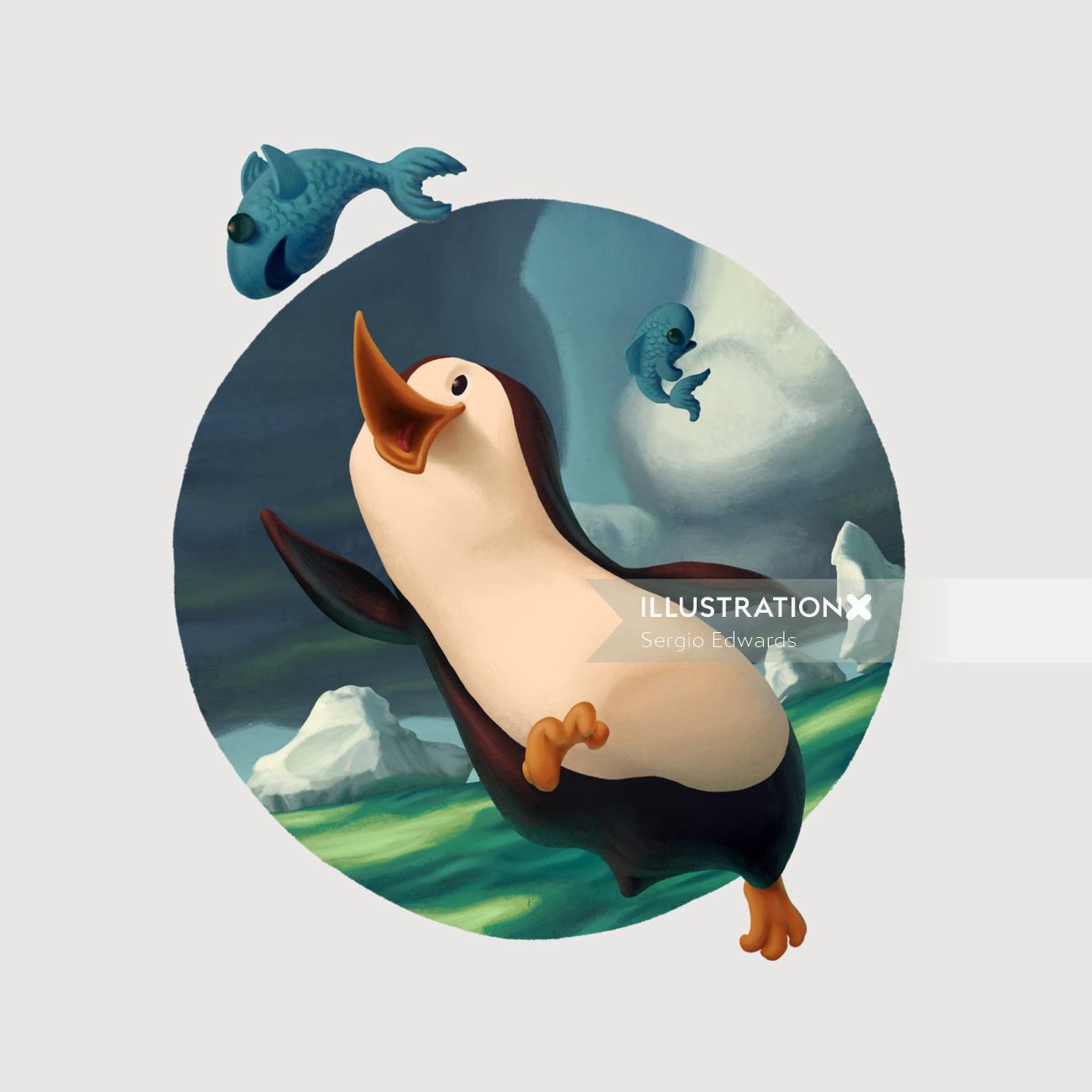 ペンギン鳥のデジタルアート