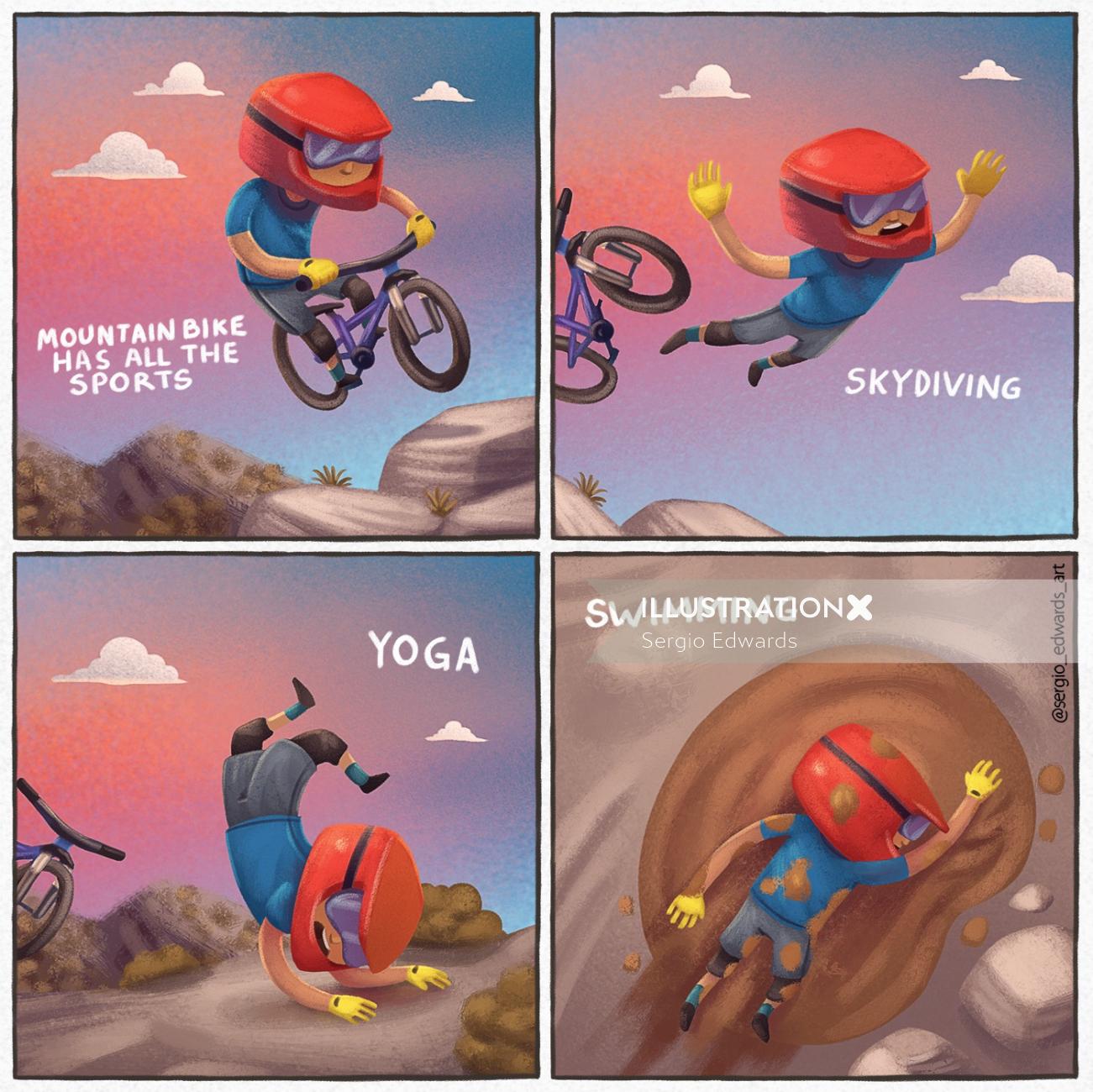 Comic strip of mountain bike sports