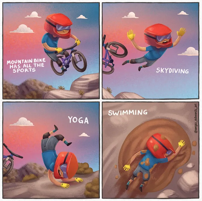 Comic strip of mountain bike sports