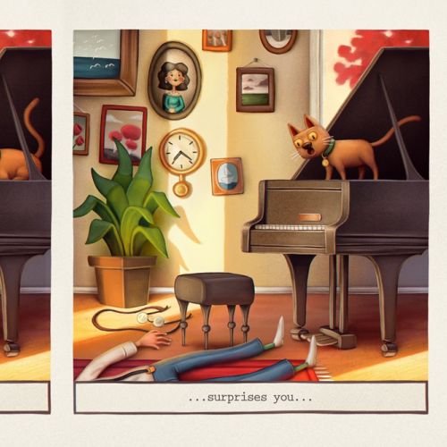 Character design dog on the piano