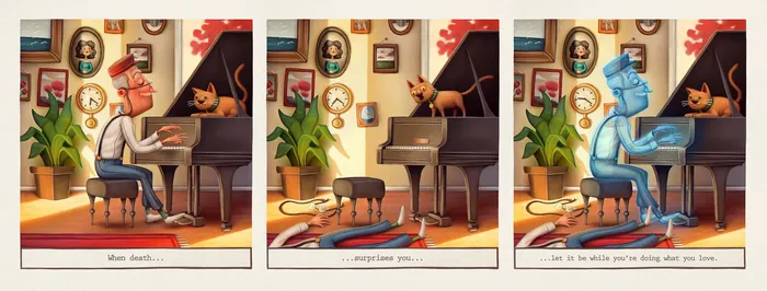 Character design dog on the piano