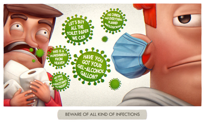 Cartoon character describing beware of all infections