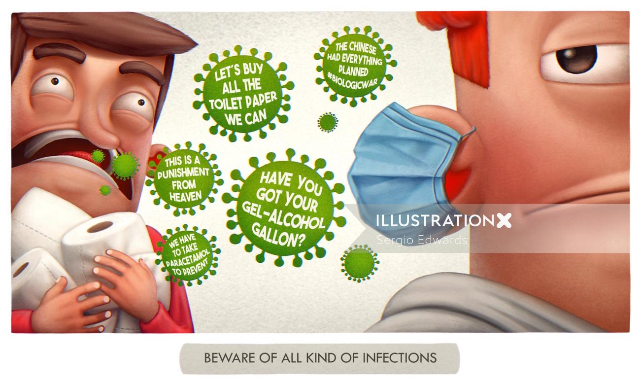 すべての感染症に注意することを説明する漫画のキャラクター